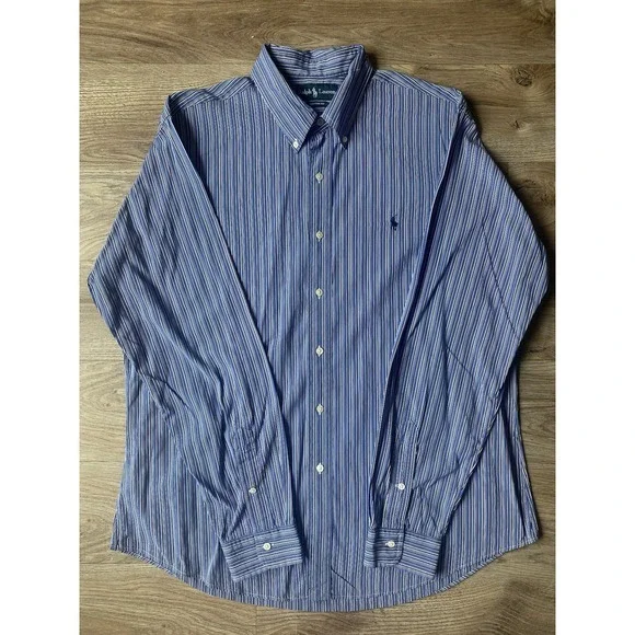 Polo Ralph Lauren Shirt XL Blue‎ Striped Button Down L/S Preppy Pony - Picture 3 of 6
